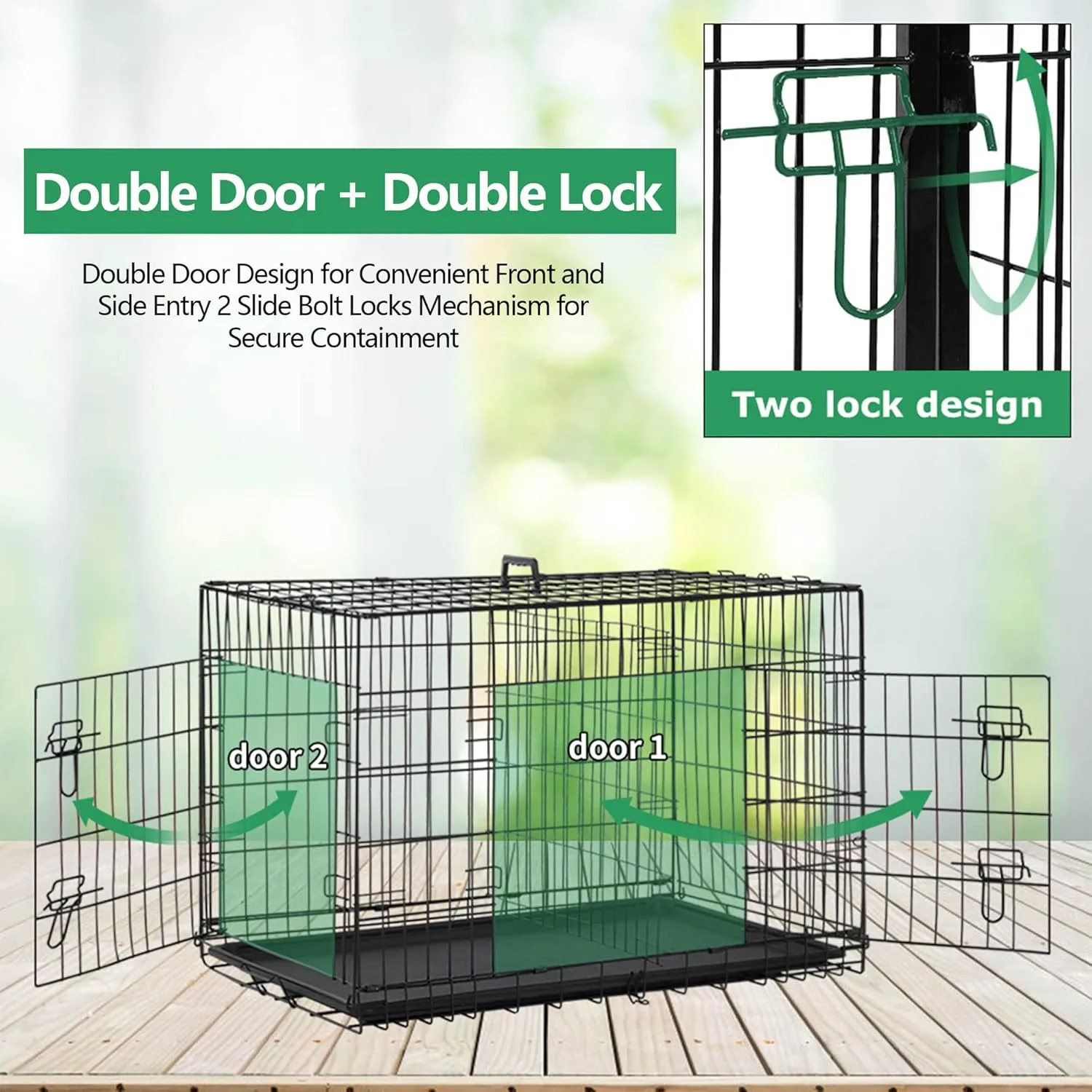 Dog Crate, 24/30/36/42/48 Inch Dog Crates for Small Medium Large Dogs Indoor, Folding Metal Dog Kennel Dog Cage with Double-Door, Divider Panel, Removable Tray, Locks and Handle, (42 Inch, Black)