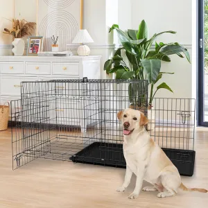 Dog Crate, 24/30/36/42/48 Inch Dog Crates for Small Medium Large Dogs Indoor, Folding Metal Dog Kennel Dog Cage with Double-Door, Divider Panel, Removable Tray, Locks and Handle, (42 Inch, Black)