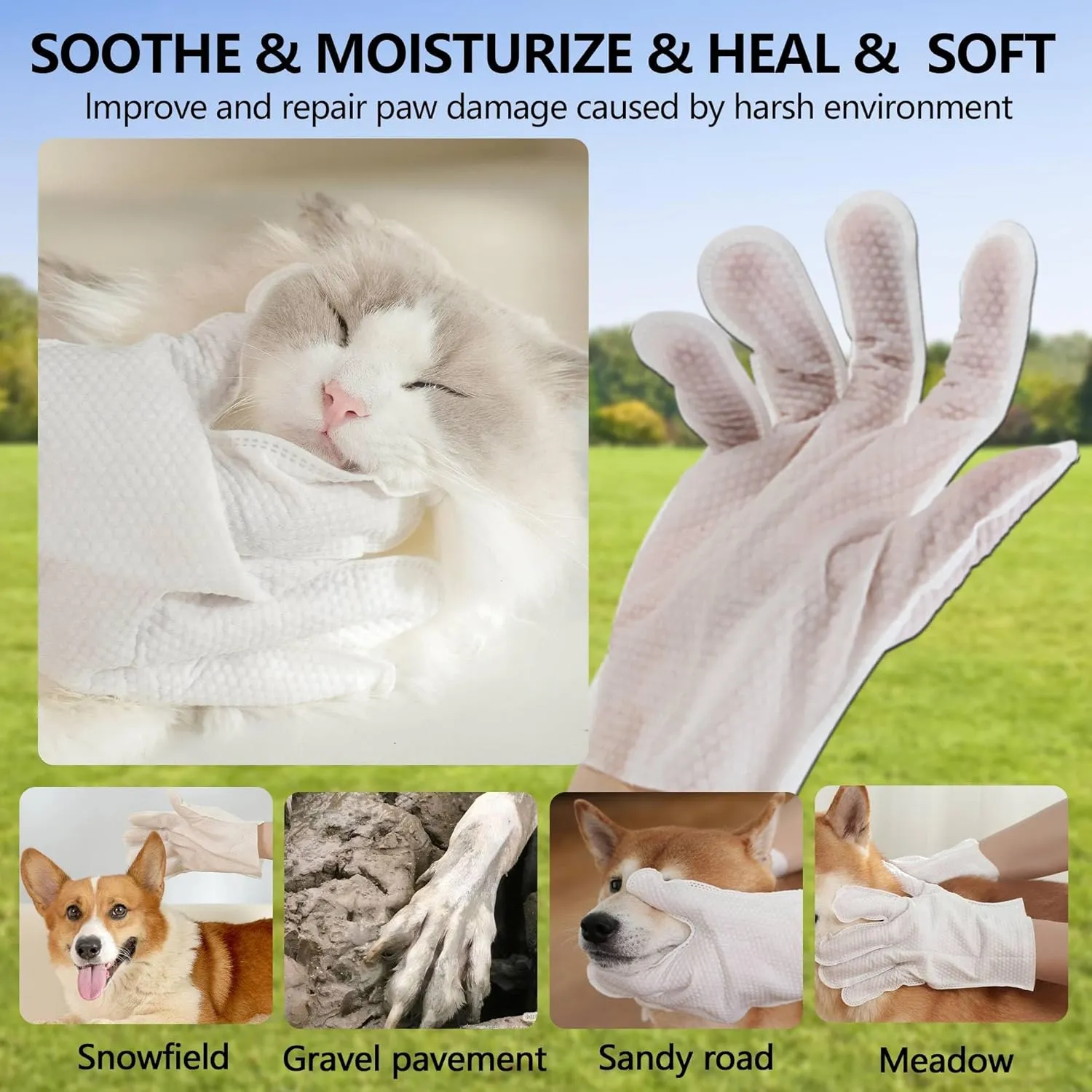 Dog Glove Wipes, Dog Wipes for Paws and Butt,Cleaning & Deodorizing, Grooming Glove Wipes for cat, Pet Cleaning Wipes, Gentle - Hypoallergenic, Daily Clean, Smooth Fur -12PCS