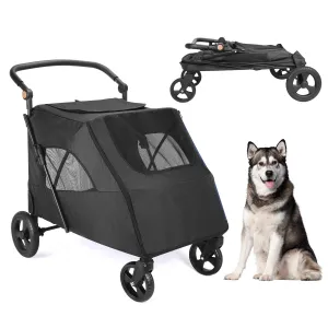 Dog Stroller Pet, Foldable Cart with 4 Wheels, Mesh Skylight Pet Stroller for Small to Large Dogs and Other Pet Travel, Storage Space Pet Can Easily Walk Outoor (Black)