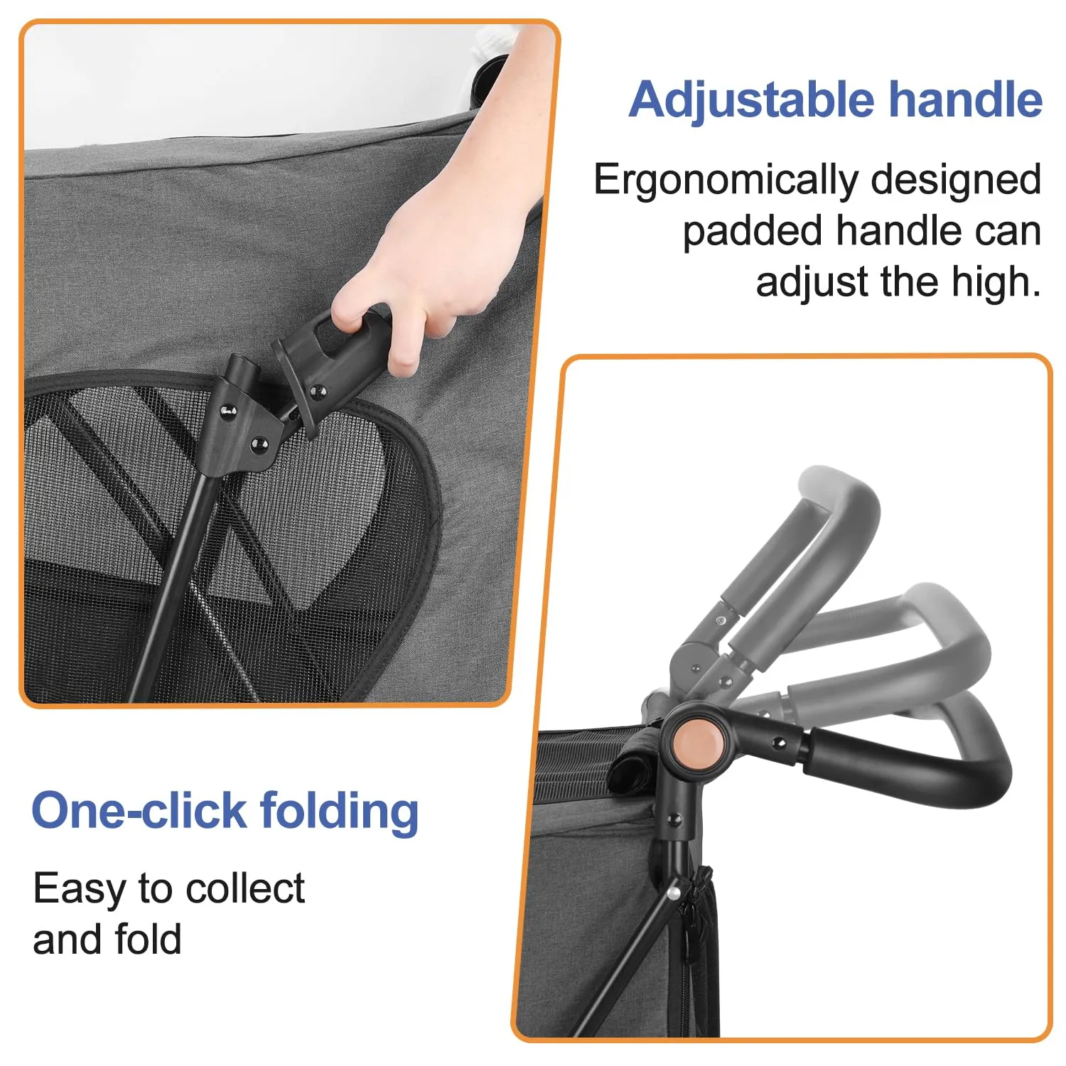 Dog Stroller Pet, Foldable Cart with 4 Wheels, Mesh Skylight Pet Stroller for Small to Large Dogs and Other Pet Travel, Storage Space Pet Can Easily Walk Outoor (Dark Grey)