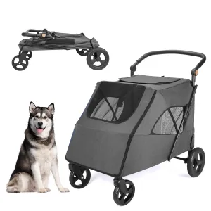 Dog Stroller Pet, Foldable Cart with 4 Wheels, Mesh Skylight Pet Stroller for Small to Large Dogs and Other Pet Travel, Storage Space Pet Can Easily Walk Outoor (Dark Grey)