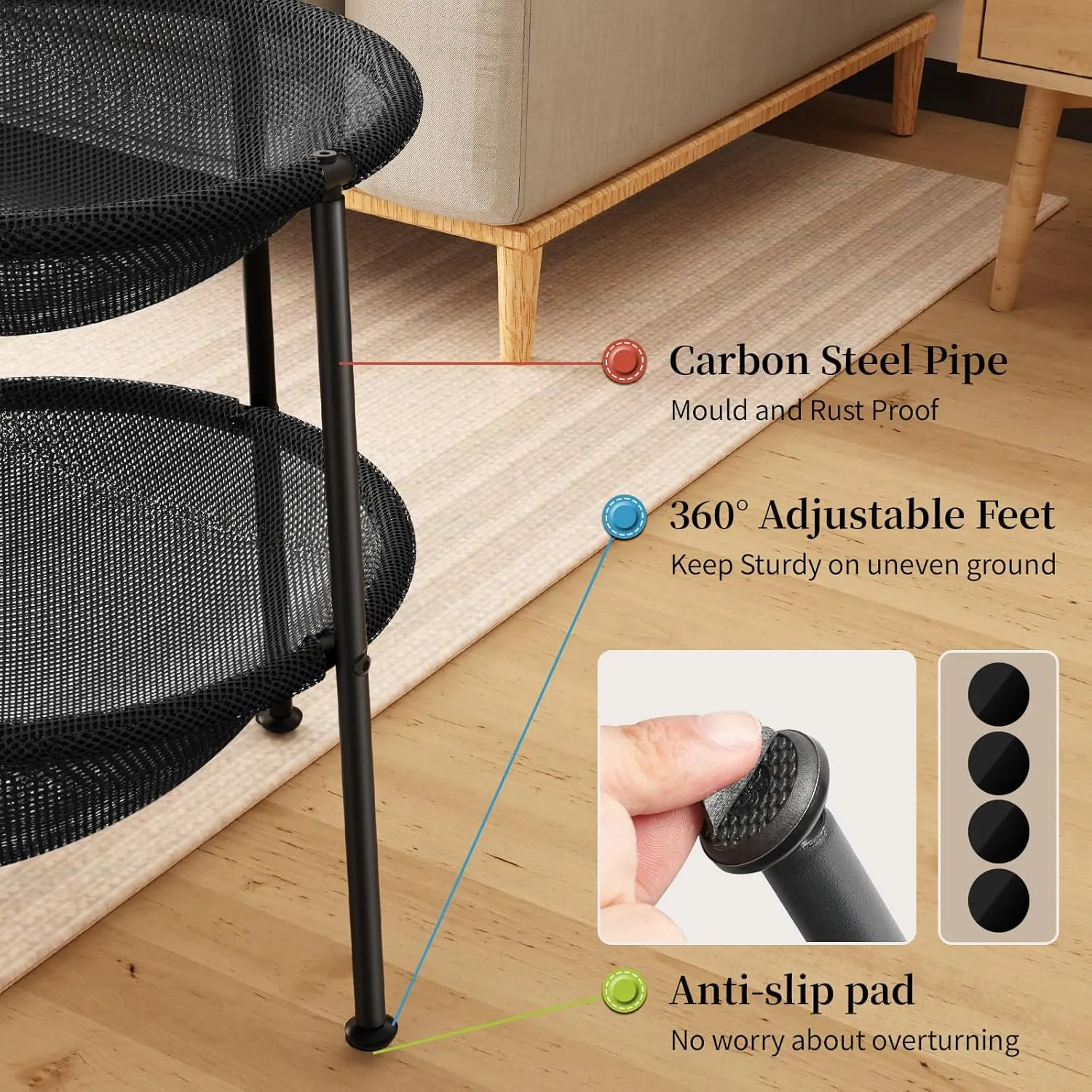 Double Cat Bed Black, Breathable Pet Bed for 2 Cats with 4 Adjustable Feet & Anti-Slip Mats, Easy Assembly Cat Hammock for Multi-cat Household, Indoors & Outdoors, 22.8 in x18.7 in x 18.7 in