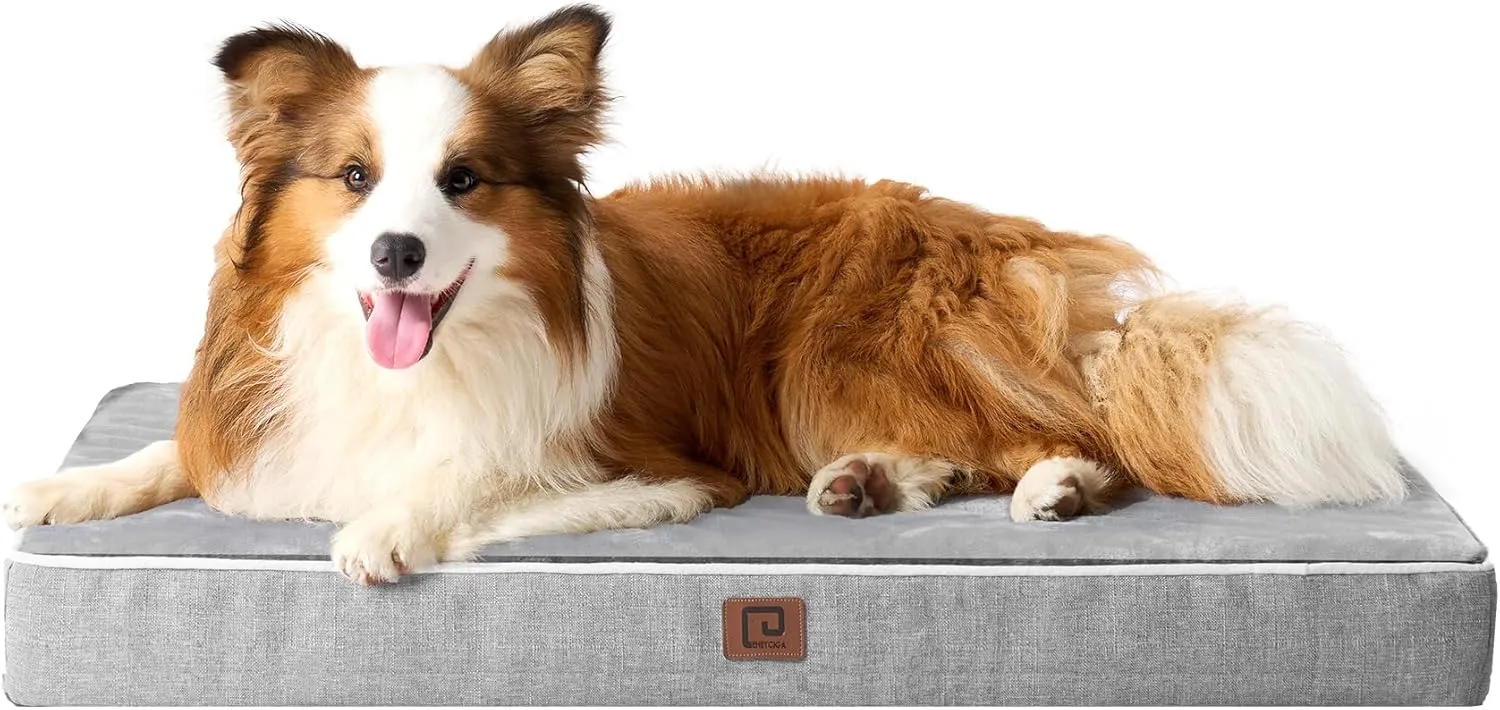 EHEYCIGA Orthopedic Memory Foam Dog Beds for Extra Large Dogs with Removable Waterproof Liner, Grey, 44x32