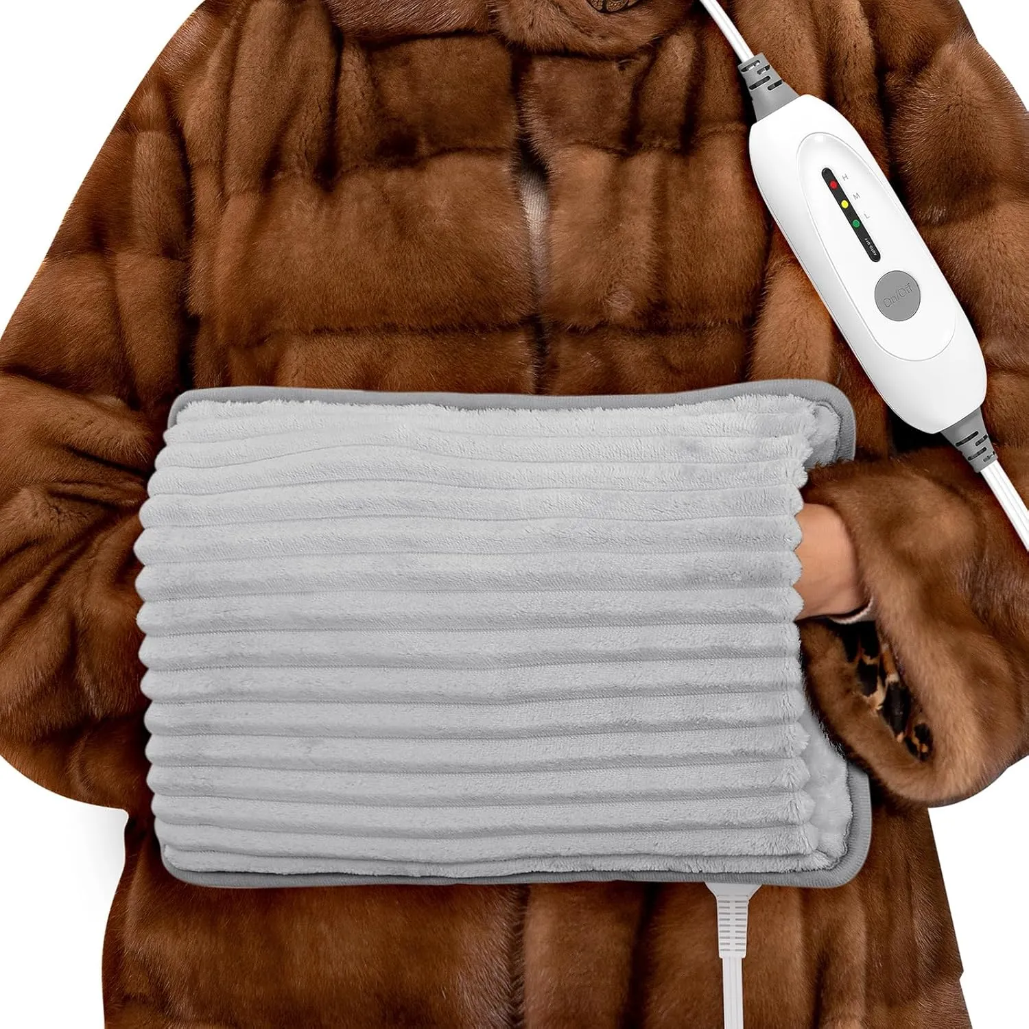 Electric Hand Warmer, Soft Flannel Heated Gloves, Hand Warmer Pouch, Heating Pad for Hands Pain Relief Fingers Arthritis for Women Men Elder Xmas Gifts, Auto Off & 3 Levels, Grey