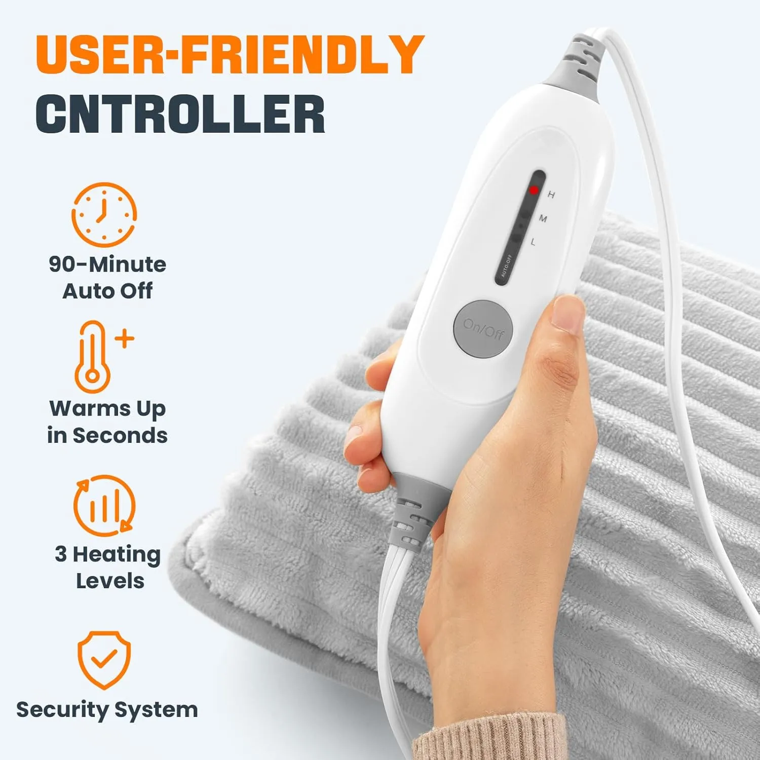 Electric Hand Warmer, Soft Flannel Heated Gloves, Hand Warmer Pouch, Heating Pad for Hands Pain Relief Fingers Arthritis for Women Men Elder Xmas Gifts, Auto Off & 3 Levels, Grey