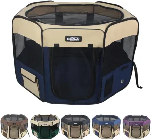 EliteField 2-Door Soft Pet Playpen (2 Year Warranty), Exercise Pen, Multiple Sizes and Colors Available for Dogs, Cats and Other Pets (36" x 36" x 24"H, Beige Navy Blue)