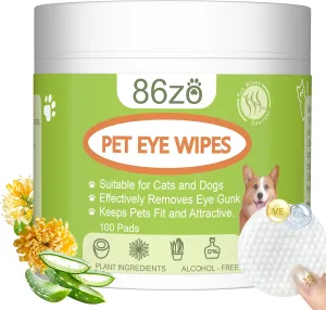 Eyes Wipes for Dogs & Cats - Gently Remove Tear Stain, Debris, Discharge, Crust - Chamomile and Honeysuckle Pet Cleaning Grooming Deodorizing Wipes Wash Cleaner for Eyes, Wrinkle, Face - 100pcs