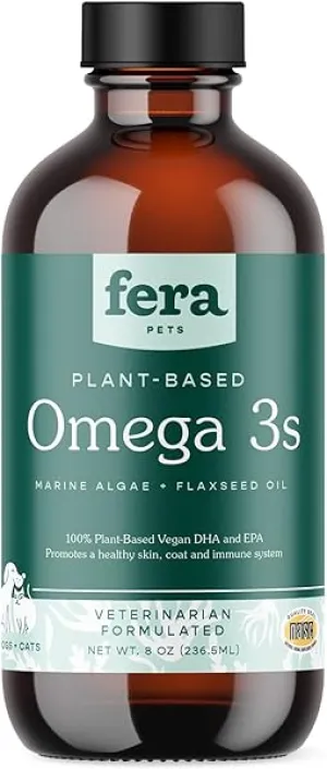 Fera Pets - Plant Based Omega 3s, 6, 9 - for Dogs and Cats - Made with Marine Algae   Flaxseed Oil - 100% Vegan DHA and EPA Supplement - for Healthy Skin, Coat, and Immune System - 48 Servings in Pakistan