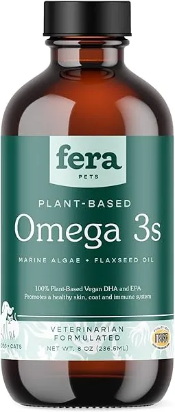 Fera Pets - Plant Based Omega 3s, 6, 9 - for Dogs and Cats - Made with Marine Algae   Flaxseed Oil - 100% Vegan DHA and EPA Supplement - for Healthy Skin, Coat, and Immune System - 48 Servings in Pakistan