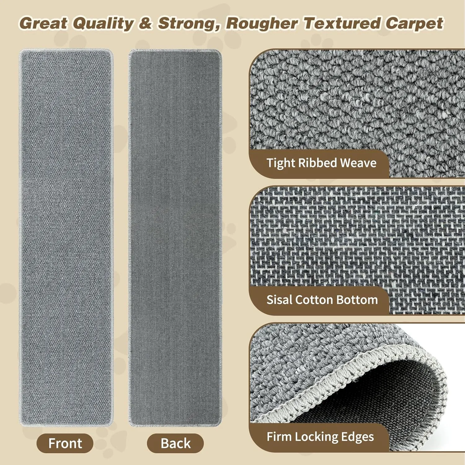 FHTONGE 71x15.8 Thickened Cat Wall Climbing Carpet with 16 Fixed Nails, Extra Large Tall Cat Scratch Pad for Wall, Wall Mounted Climbing Cat Scratcher for Furniture Couch Sofa Protector(Grey)