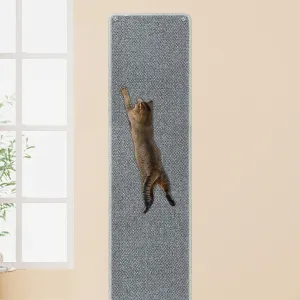FHTONGE 71x15.8 Thickened Cat Wall Climbing Carpet with 16 Fixed Nails, Extra Large Tall Cat Scratch Pad for Wall, Wall Mounted Climbing Cat Scratcher for Furniture Couch Sofa Protector(Grey)