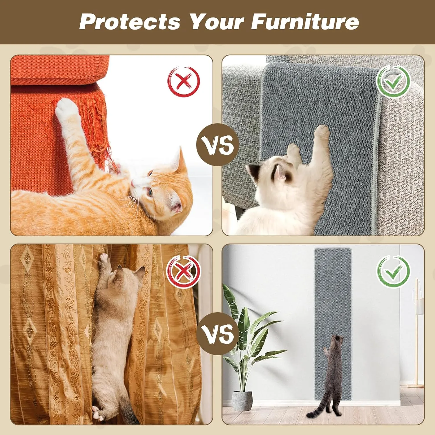 FHTONGE 71x15.8 Thickened Cat Wall Climbing Carpet with 16 Fixed Nails, Extra Large Tall Cat Scratch Pad for Wall, Wall Mounted Climbing Cat Scratcher for Furniture Couch Sofa Protector(Grey)