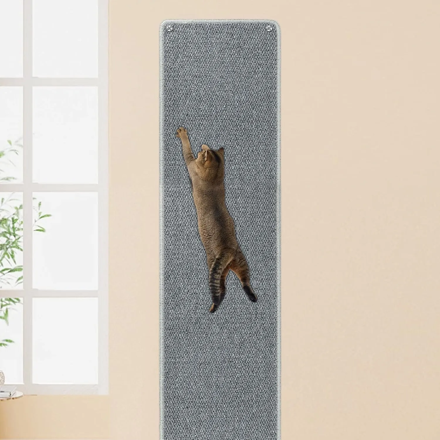 FHTONGE 71x15.8 Thickened Cat Wall Climbing Carpet with 16 Fixed Nails, Extra Large Tall Cat Scratch Pad for Wall, Wall Mounted Climbing Cat Scratcher for Furniture Couch Sofa Protector(Grey)