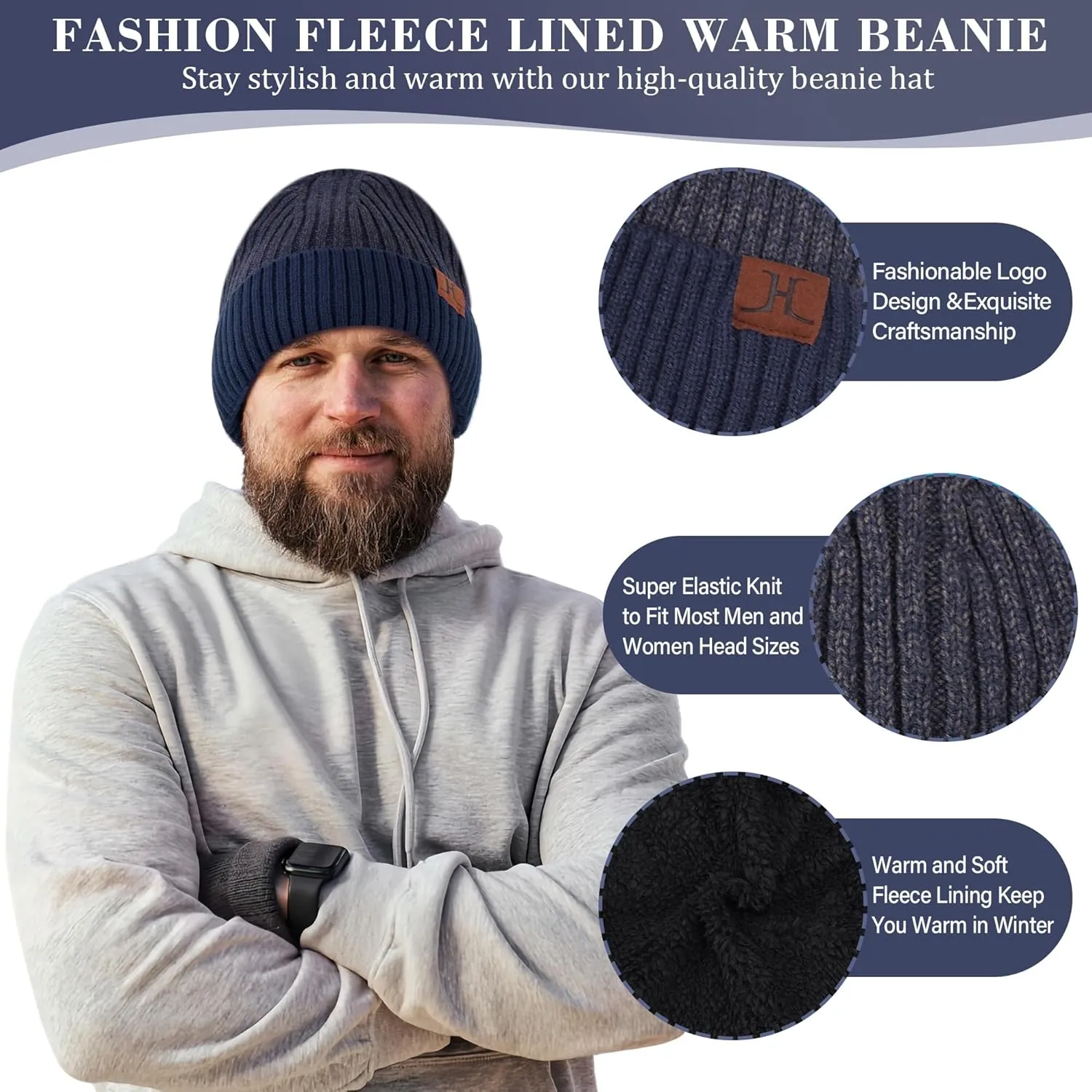 FZ FANTASTIC ZONE Mens Winter Knit Hat Beanie Long Neck Scarf Touchscreen Gloves Set Fleece Skull Caps Gifts for Men Women