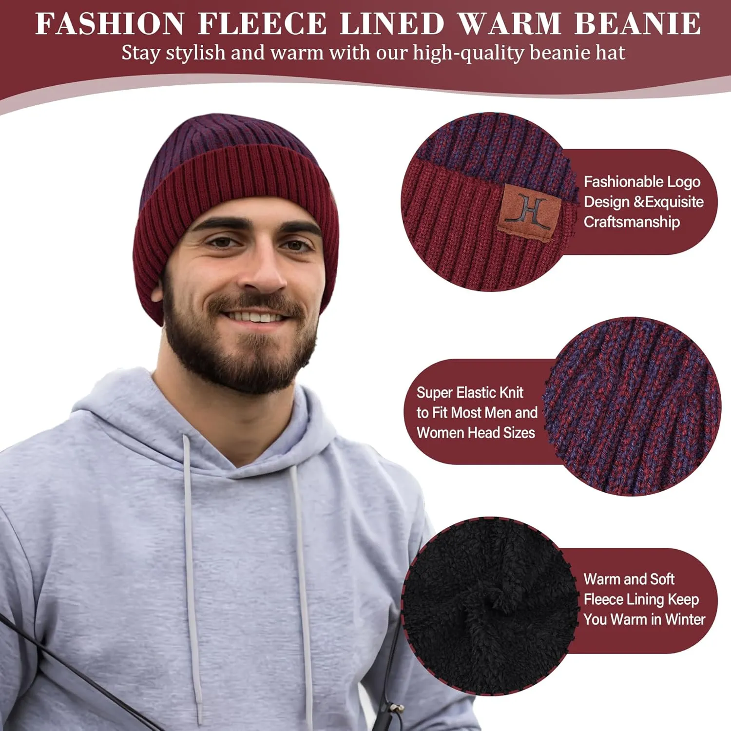 FZ FANTASTIC ZONE Mens Winter Knit Hat Beanie Long Neck Scarf Touchscreen Gloves Set Fleece Skull Caps Gifts for Men Women
