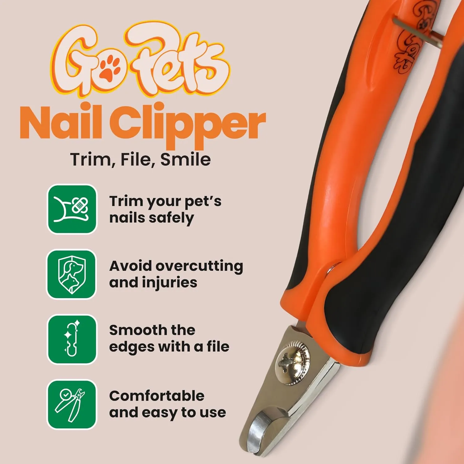 GoPets Pet Nail Clipper for Large Sized Dogs & Cats, Angled Stainless Steel Blades with Safety Guard, Ergonomic Handle for Safe and Effective Trimming, Heavy Duty Nail Clippers for Thick Nails