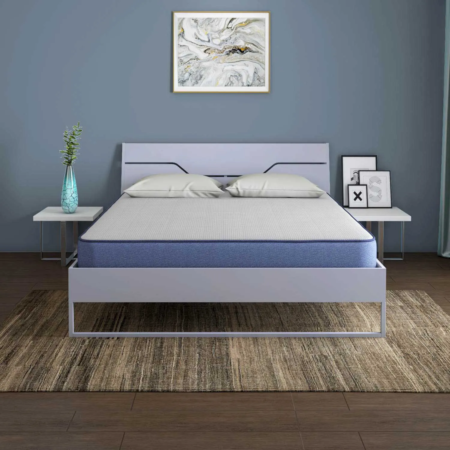 Grande Wood and Metal Hybrid Bed (Grey)   Plus Memory Foam Mattress (Queen)
