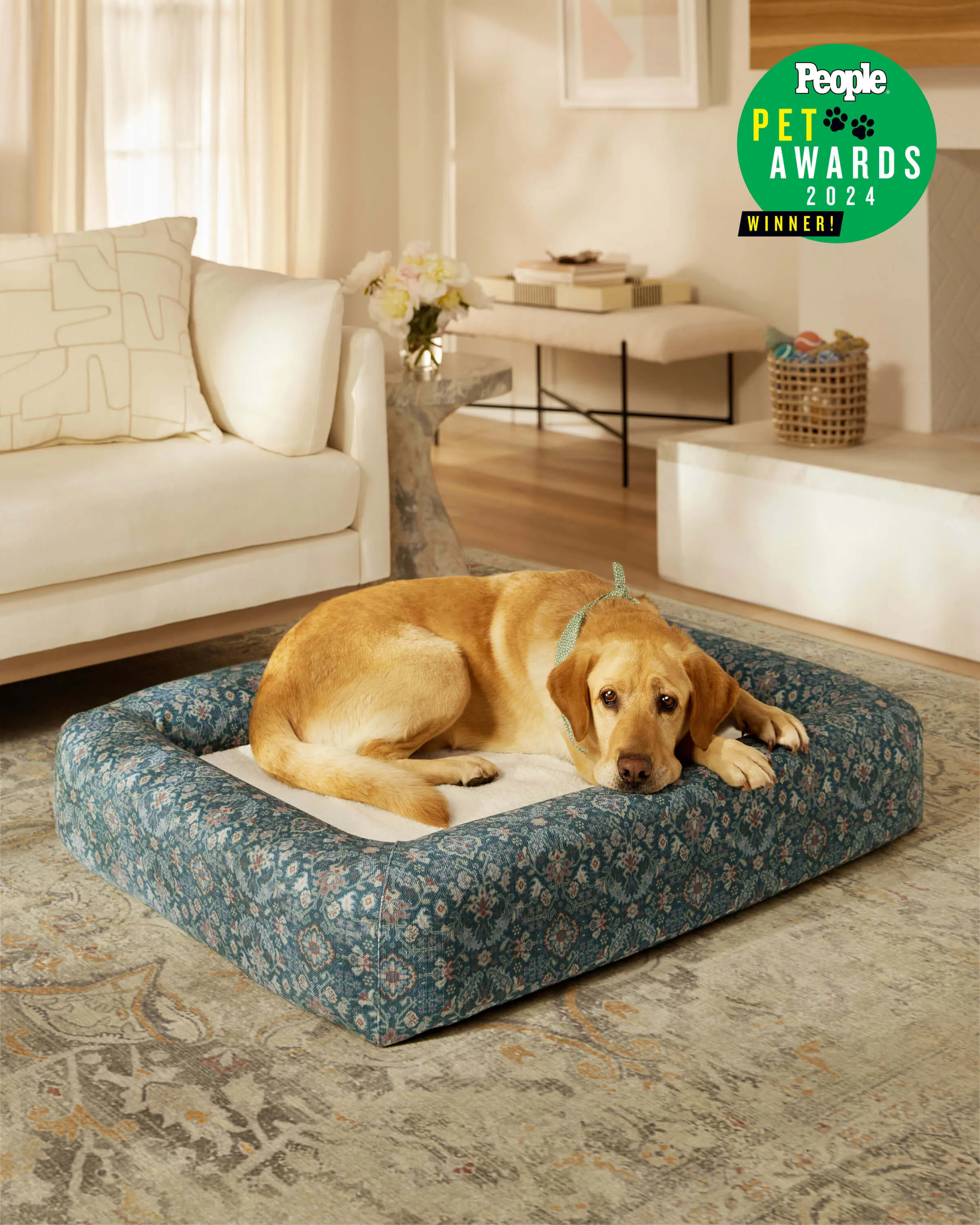Harper Blue Woven Bolster Pet Bed