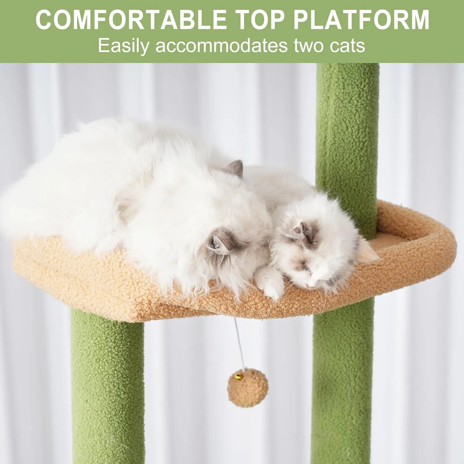 Hebly Cat Tree 92.5-104.3 Inches with Hammock, Floor to Ceiling Cactus Cat Condo,Tall Cat Climbing Tower Adjustable with Scratching Posts for Indoor Cats Green Yellow HCT091GM