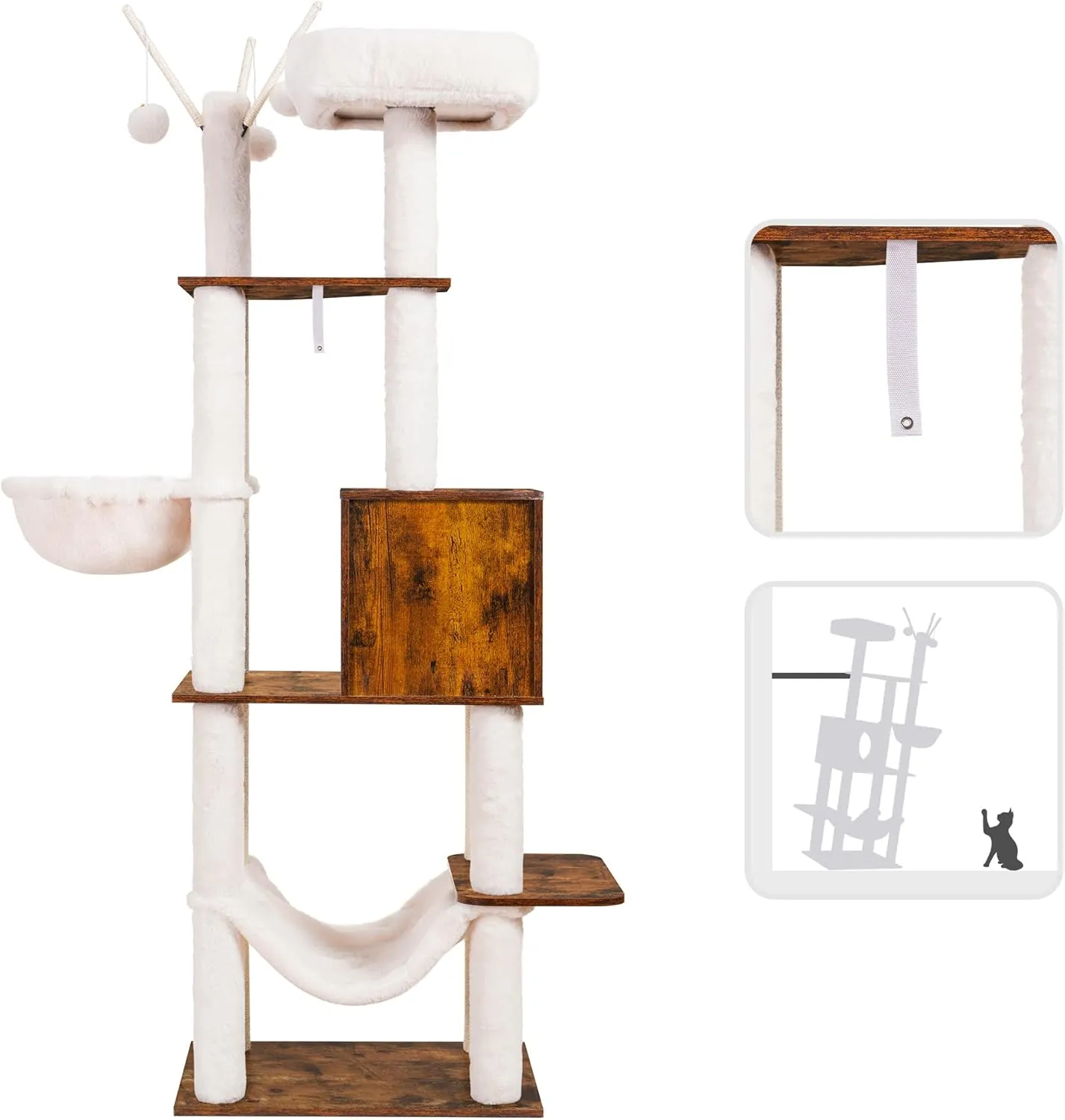 Hey-brother Wooden Cat Tree, 66.1 Cat Furniture with Scratching Posts, Modern Cat Tower with hammocks, Toys, cat condo, Rustic Brown MPJ120SR