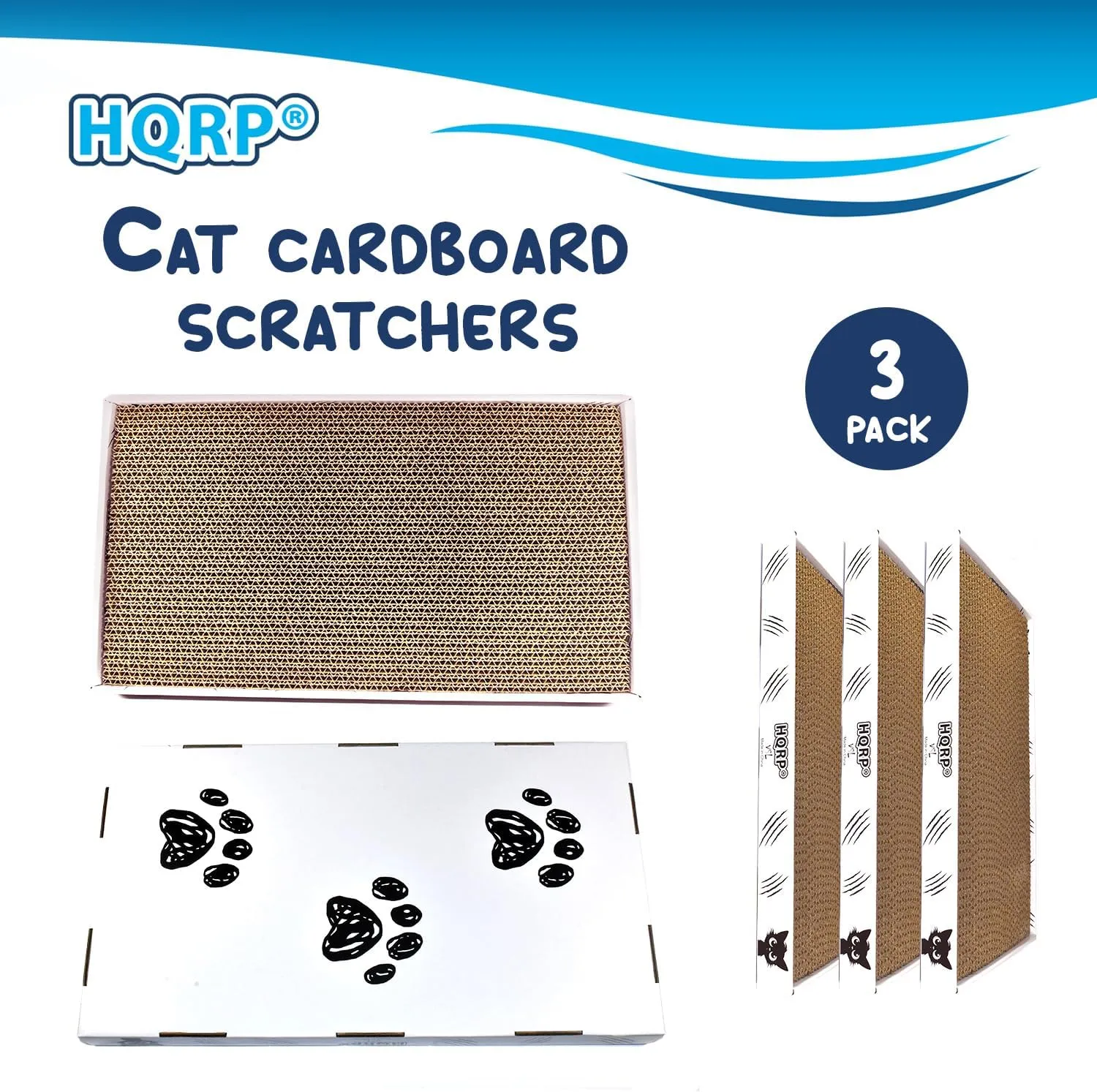HQRP 3-pack Large Cat Scratcher Cardboard 17.5"x9.5" Cat Scratcher Box, Reversible Cat Scratch Pad Board, Wide Flat Scratching Pad for Cats, Corrugated Scratch Bed, Cardboard Scratcher for Indoor Cats