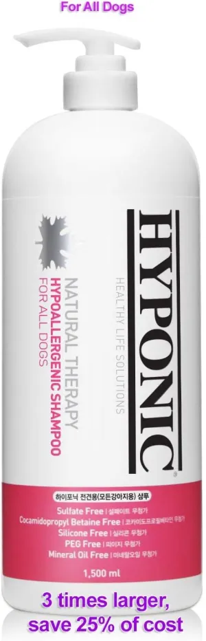 HYPONIC Hypoallergenic Premium Dog Shampoo (All Breeds, 3X's Size, Save 25% 50.7 oz) - Deodorizing, Good Smelling, Sentitive Skin, Detangling