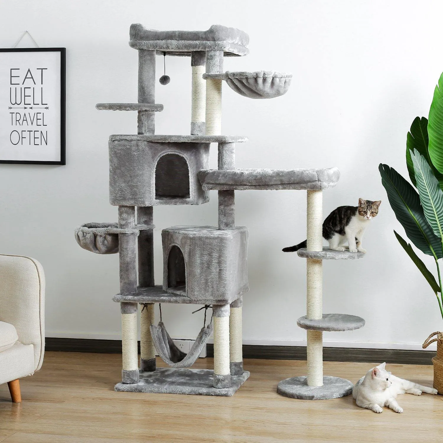 Large Grey Cat Scratching Post