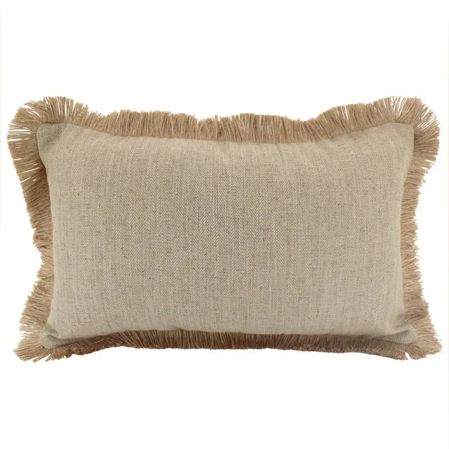 Linen Fringe Cushion Latte - 30cm x 50cm