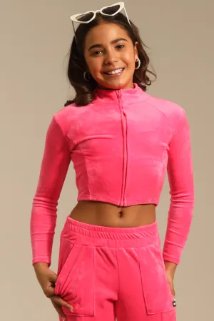 Luxe Cropped Track Jacket - Hot Punk - FINAL SALE