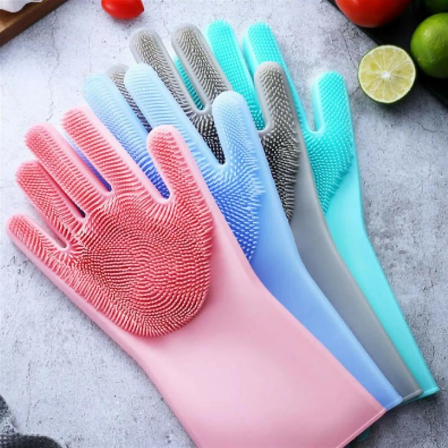 Magic Silicone Dishwashing Gloves Multi-Use Kitchen, Bathroom, and Pet Grooming Cleaning Gloves (Pack Of 2)