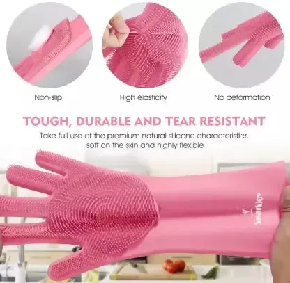 Magic Silicone Dishwashing Gloves Multi-Use Kitchen, Bathroom, and Pet Grooming Cleaning Gloves (Pack Of 2)