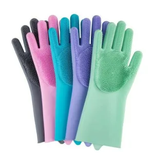 Magic Silicone Dishwashing Gloves Multi-Use Kitchen, Bathroom, and Pet Grooming Cleaning Gloves (Pack Of 2)