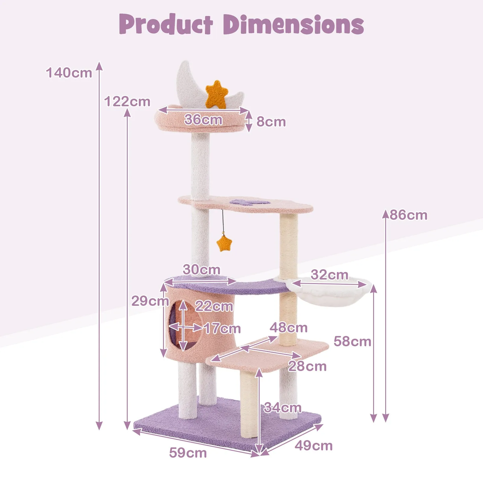 Multi-level Cute Cat Tree with Sisal Covered Scratching Posts and Condo-Purple