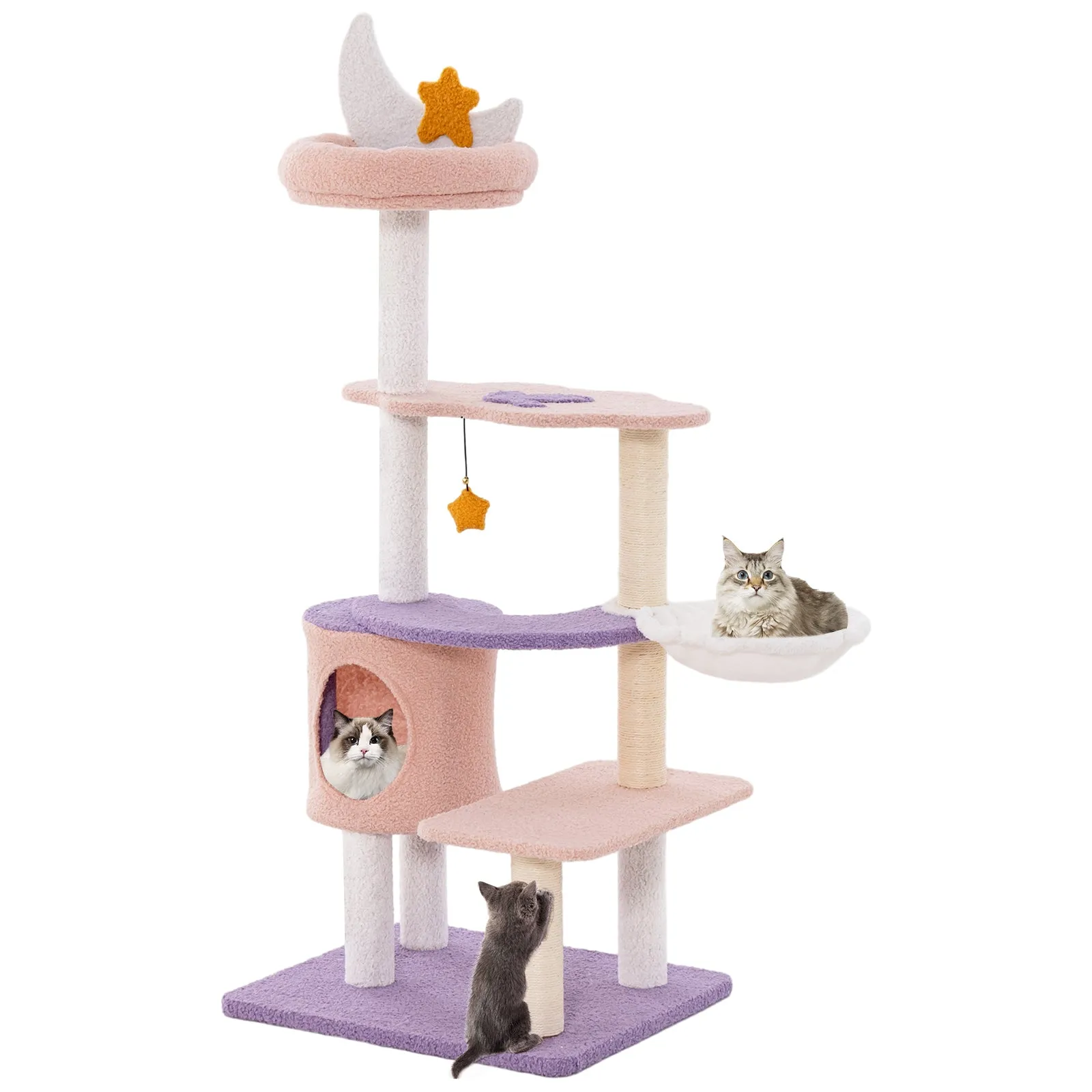 Multi-level Cute Cat Tree with Sisal Covered Scratching Posts and Condo-Purple
