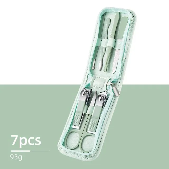 Nail clipper set green zipper style 22-piece nail clipper set complete stainless steel manicure nail clipper set