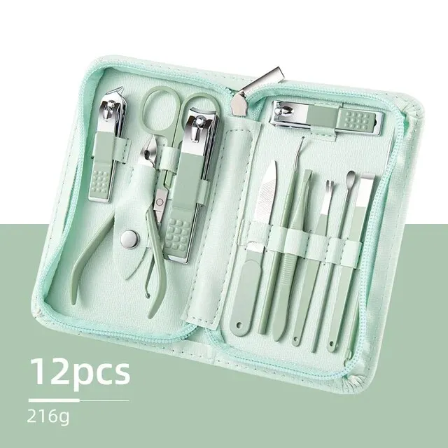 Nail clipper set green zipper style 22-piece nail clipper set complete stainless steel manicure nail clipper set