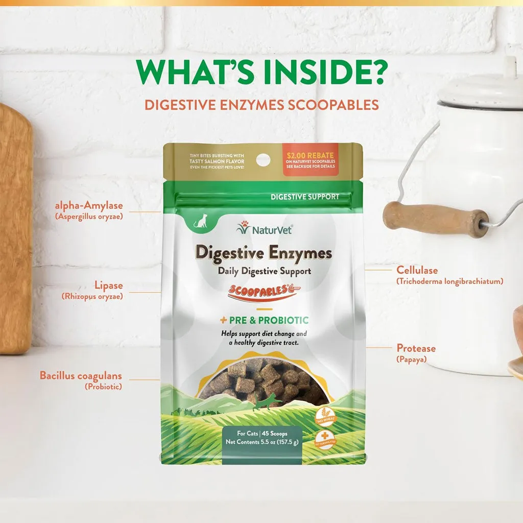 NaturVet Scoopables Digestive Enzymes Daily Digestive Support Plus PRE & Probiotic for Cats, 5.5-oz
