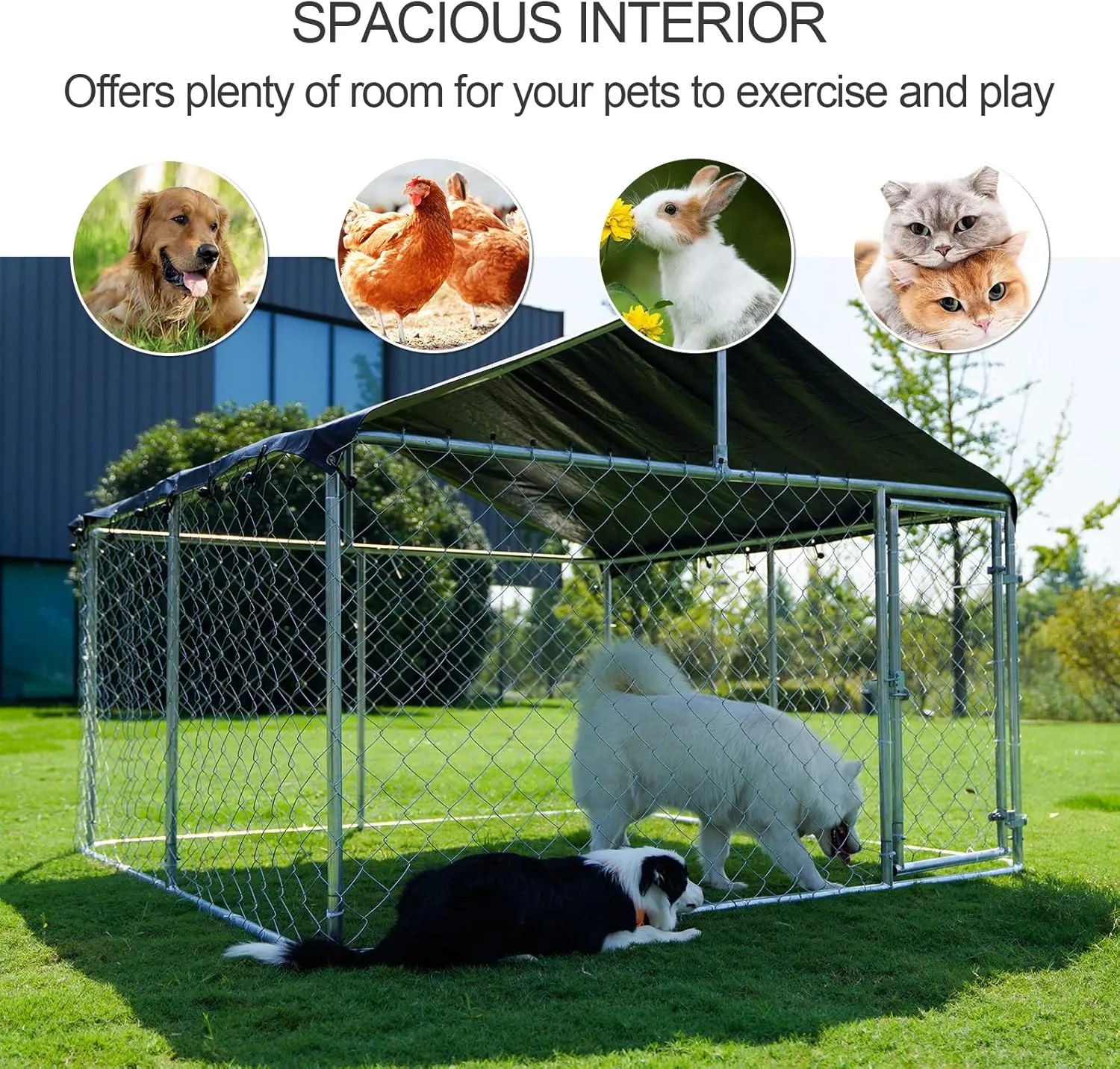 Outdoor Dog Enclosure Heavy Duty Dog Kennel House Mesh Dog Big Cage Pet Kennel Steel Fence with Secure Lock (6.56x 6.56)