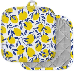 [Pack of 2] Pot Holders for Kitchen, Washable Heat Resistant Pot Holders, Hot Pads, Trivet for Cooking and Baking (Yellow Lemons)