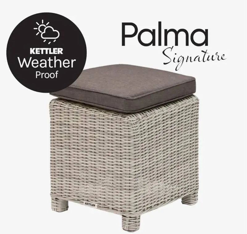 Palma Signature Stool - White Wash with Grey Taupe Seat Pad