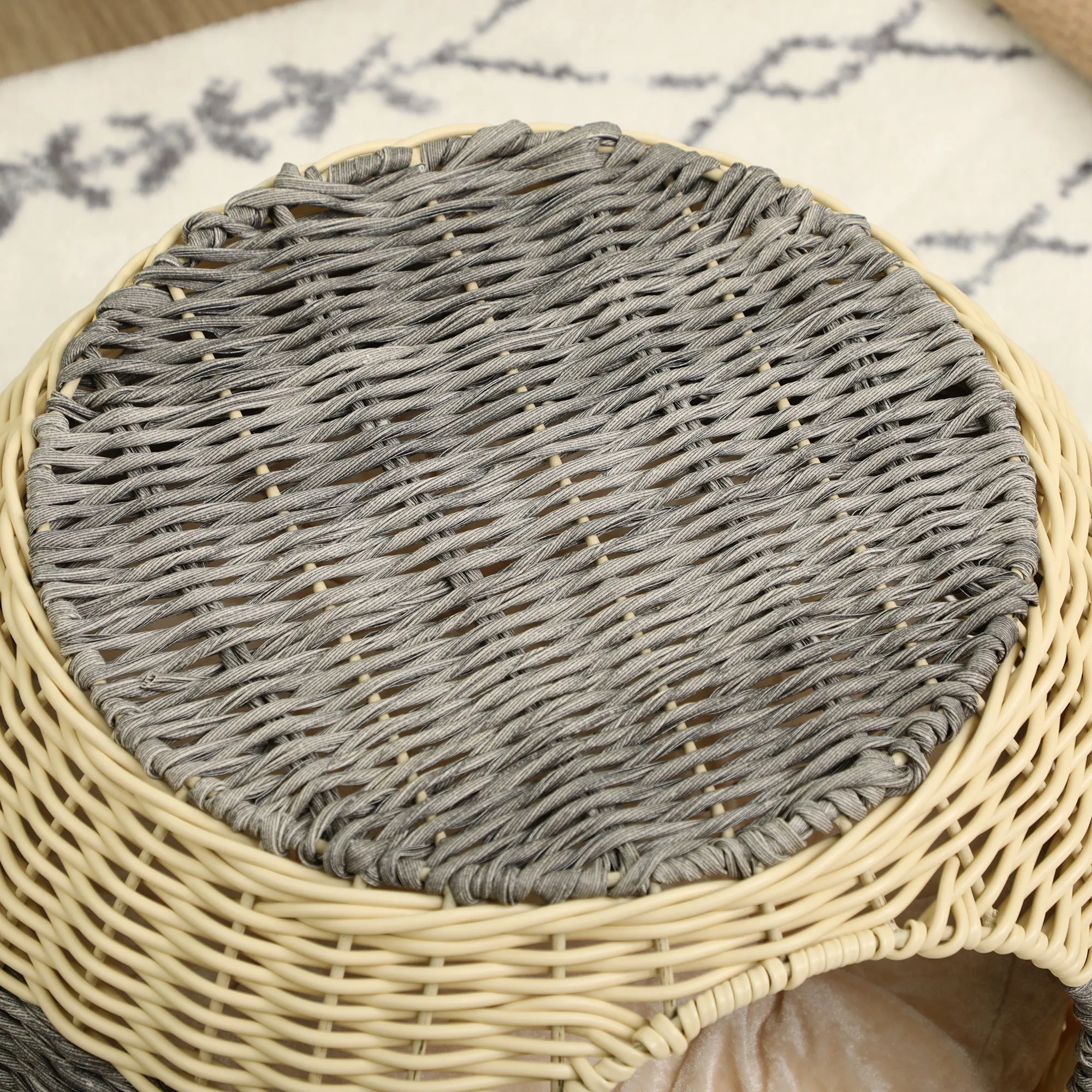 PawHut Wicker Cat House, Rattan Raised Cat Bed, Cosy Kitten Cave with Soft Washable Cushion, â40 x 30cm