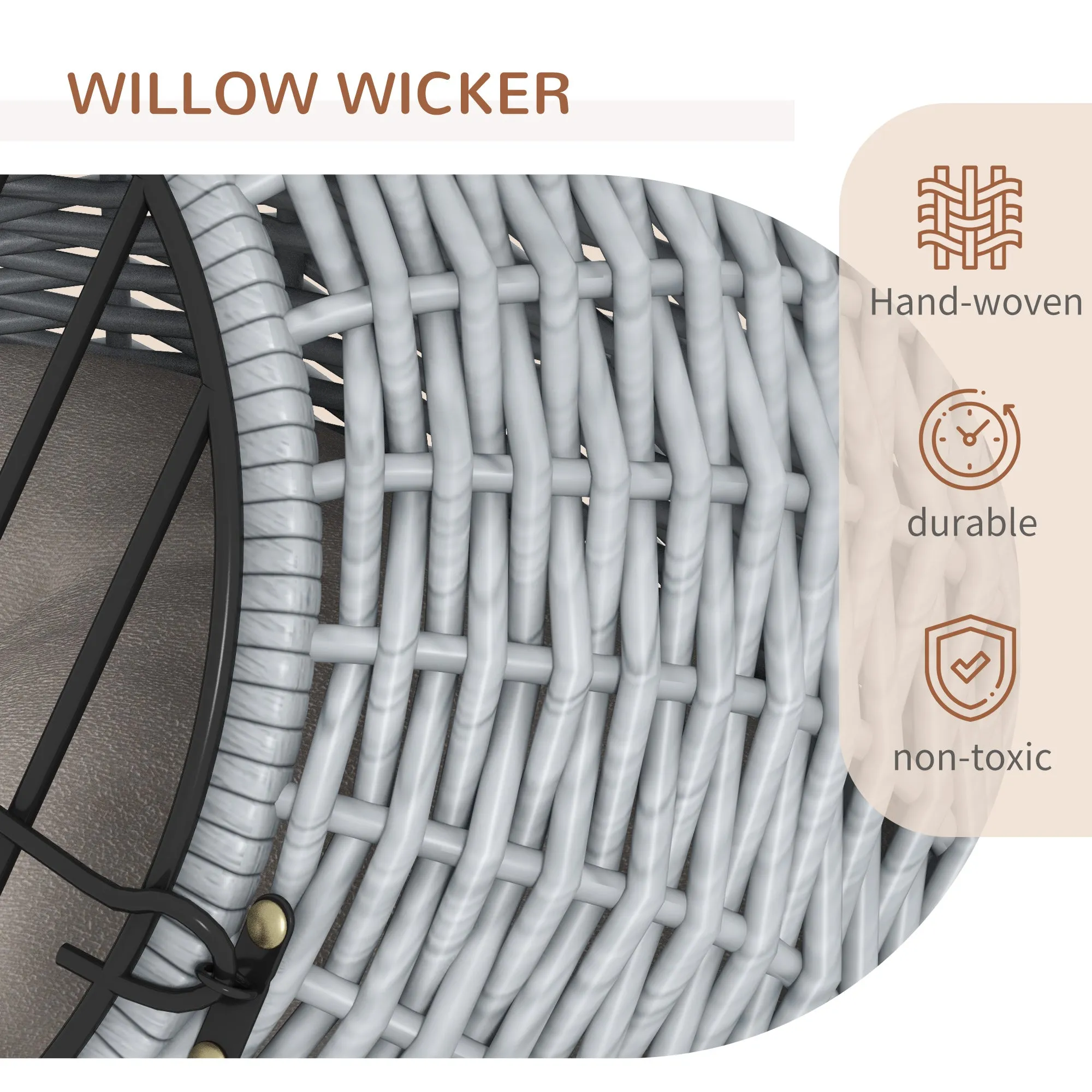 PawHut Wicker Pet Carrier Basket Cat Kitten Bed Portable Travel Cage w/ Soft Cushion Handle Grey 50 x 40 x 40 cm