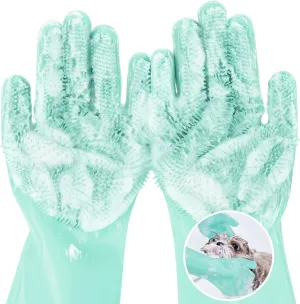 Pet Grooming Gloves, Silicone Massage Brush for Dogs and Cats, Heat-Resistant Long Sleeve Design, 1 Pair