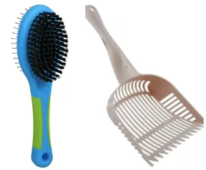 PET Hair brush and Litter scoop Combo for dogs and cats fur shedding and maintenance, brush is double sided (2pcs combo)