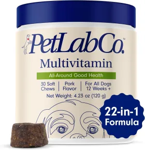 PetLab Co. 22 in 1 Dog Multivitamin - Support Dog's Immune Response, Skin, Coat, Joints & Overall Health - Vitamins A, E, D, B12, Minerals, Antioxidants - Chewable Pork Flavor