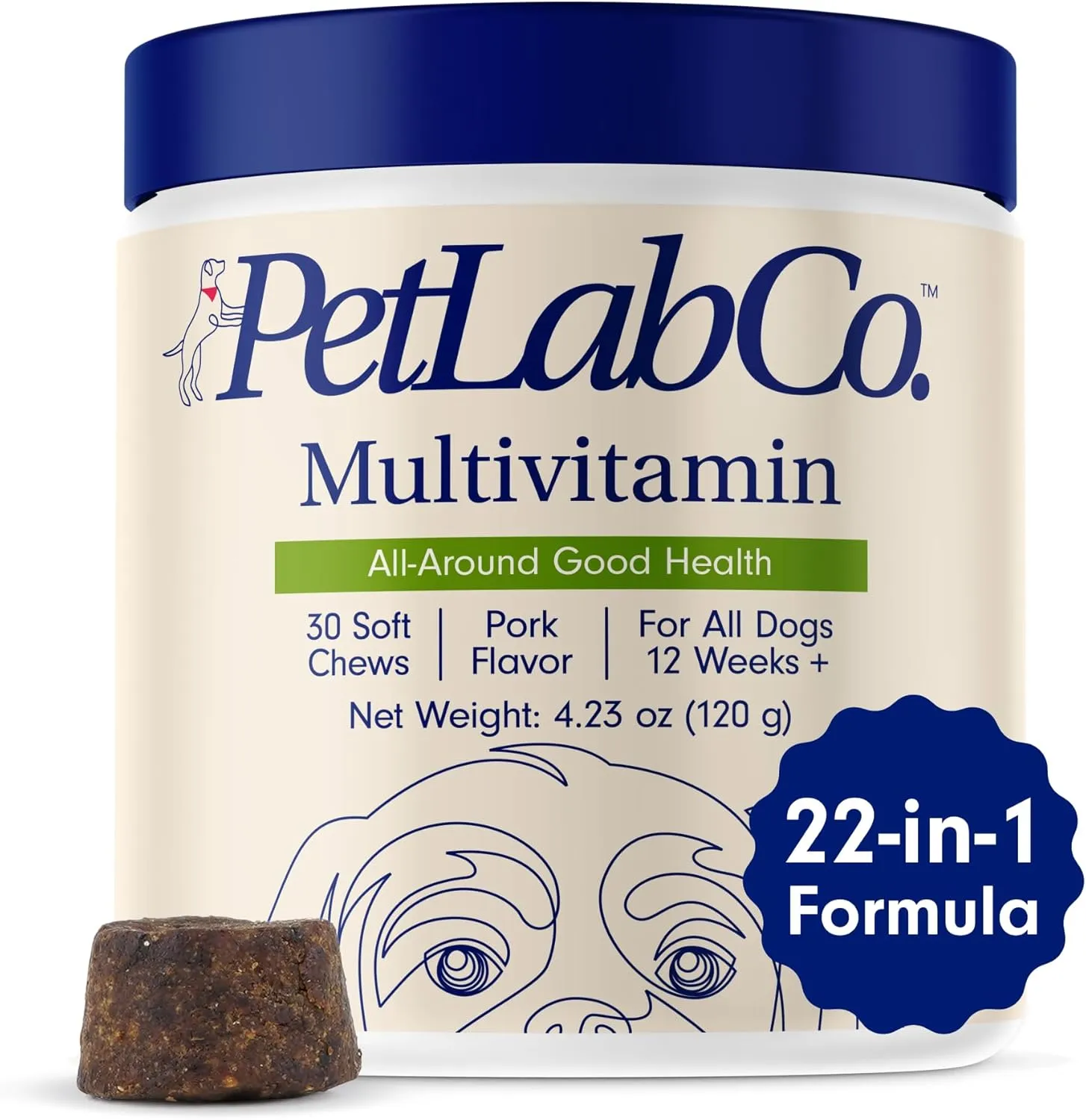 PetLab Co. 22 in 1 Dog Multivitamin - Support Dog's Immune Response, Skin, Coat, Joints & Overall Health - Vitamins A, E, D, B12, Minerals, Antioxidants - Chewable Pork Flavor