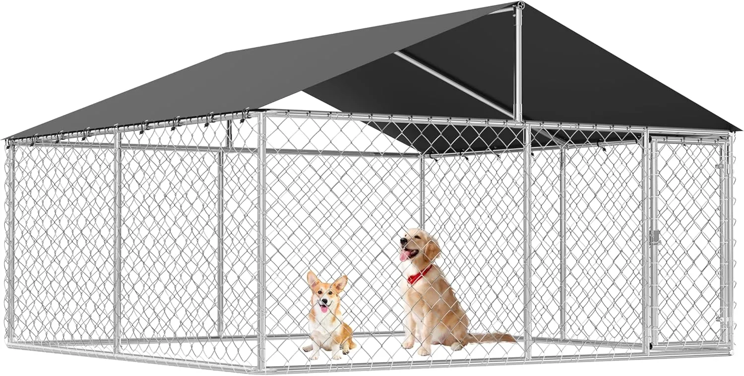 Petonly Outdoor Dog Enclosure Heavy Duty Dog Kennel House Mesh Dog Big Cage Pet Kennel Steel Fence with Secure Lock(118x 118)