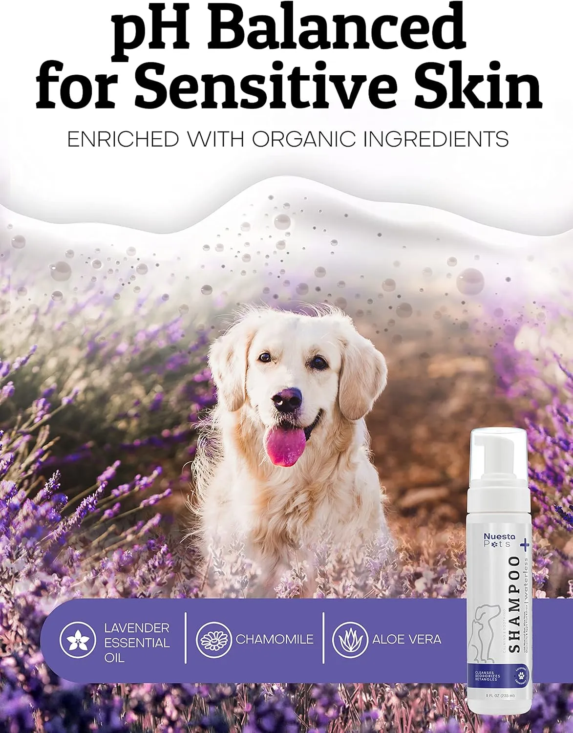 Pets Waterless No-Rinse Pet Shampoo | Soothing Hypoallergenic Gentle | time-Saving Stress-Free foaming Cleanser (3 8 fl oz Bottles Lavender)