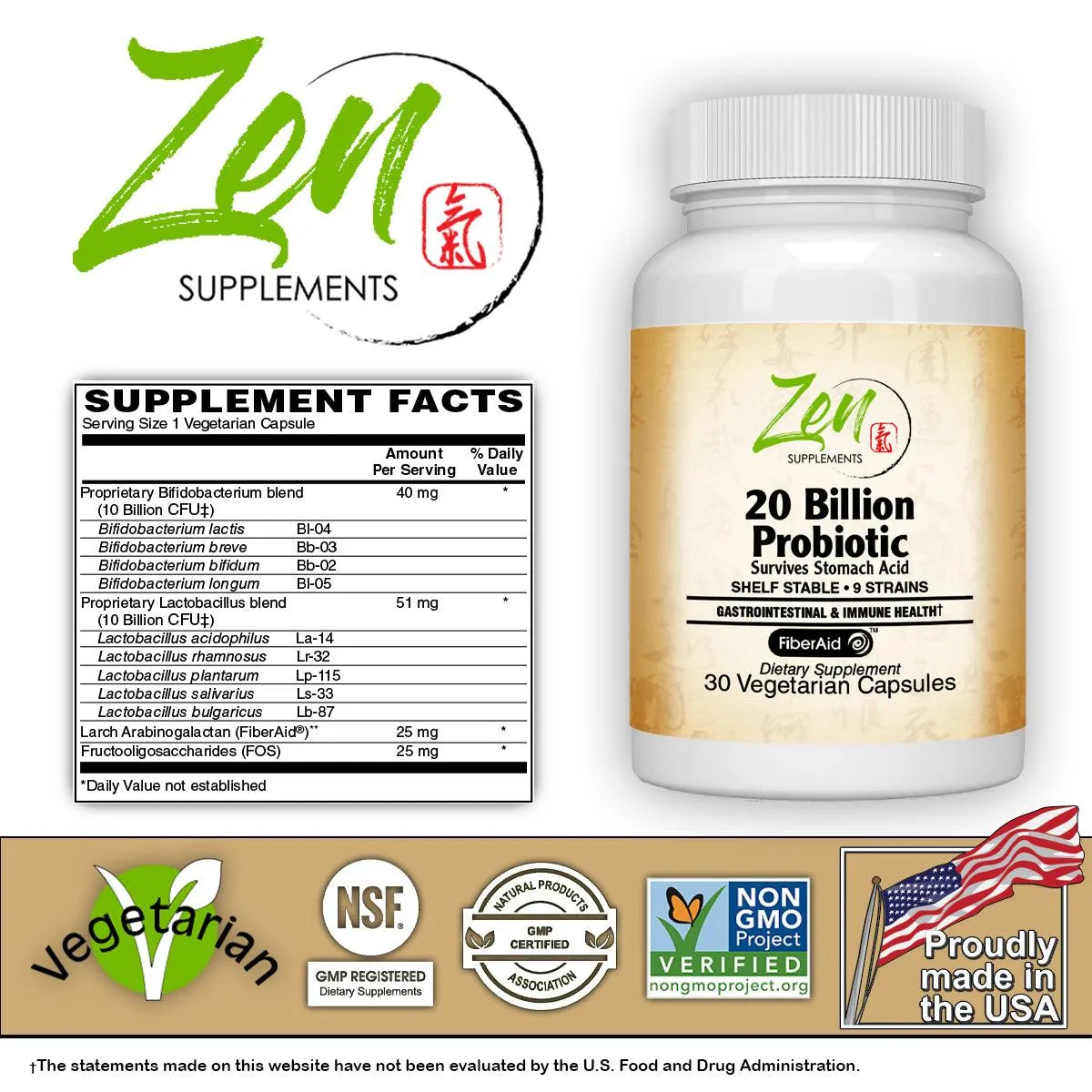 Probiotic with 20 Billion CFU and 9 Strains - 30 Vegcaps